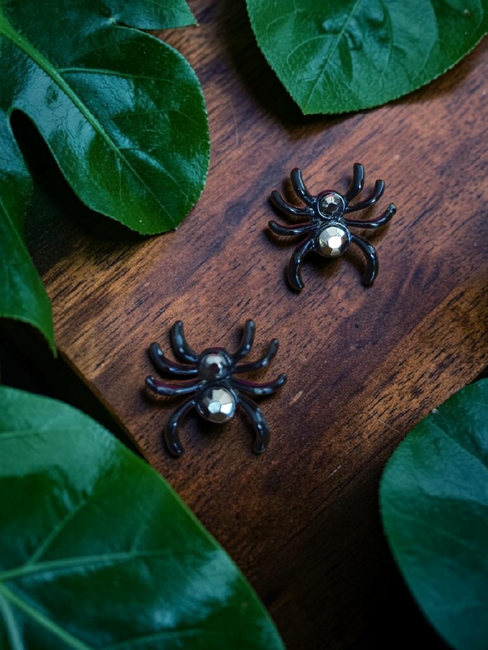 Claire's Black Spider Stud Earrings with Faceted Silver Accent